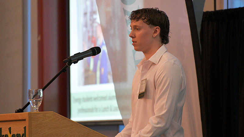 Kiefer Sinclair speaking at Lakeland's donor celebration