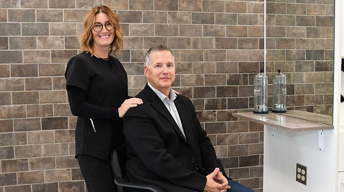 Jason and Christy Mills in Lakeland College's student-led hair salon.