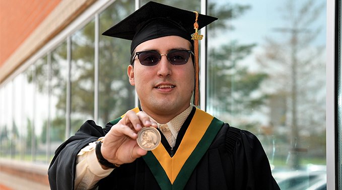 Dominic Skibba, who graduated from Lakeland's business administration diploma accounting major, was awarded the Governor General's Academic Medal for the Lloydminster campus.