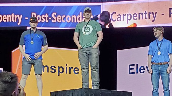 Tyler Bendfeld, a third-year Lakeland College carpenter apprentice, wins gold in carpentry at Skills Canada Alberta Competition
