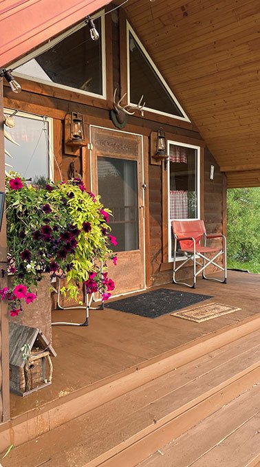 Front entrance of a cabin at The Broken Tine Orchard.