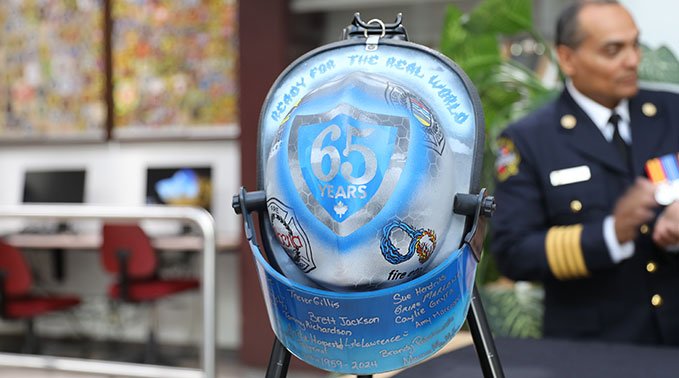 A helmet unveiled at the ETC's 65th anniversary celebration in 2024.