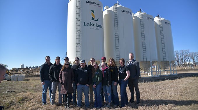 Meridian grain bin donation team and students