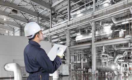 Power engineer examines a boiler system