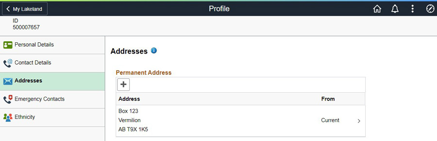 permanent address screen