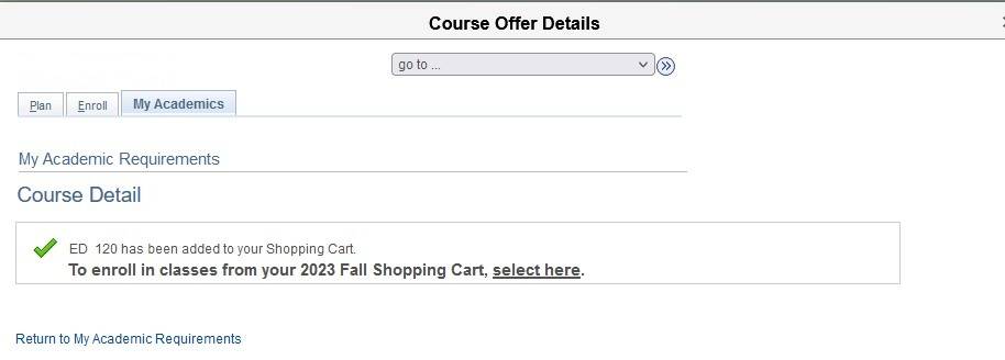 Added to cart screen