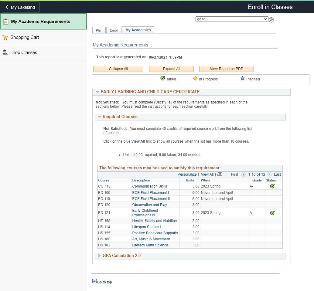 advisement report screen