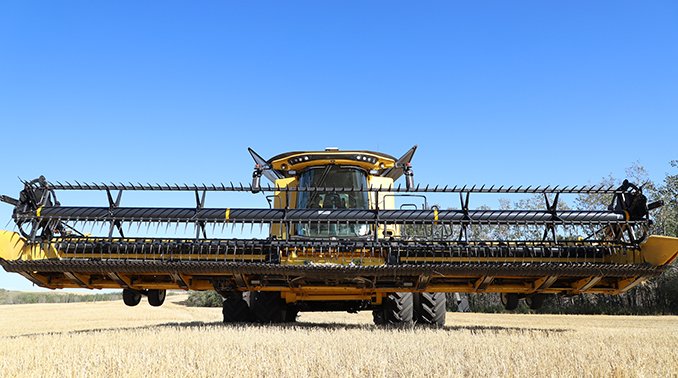 New Holland swather in the field during Harvest 2021.
