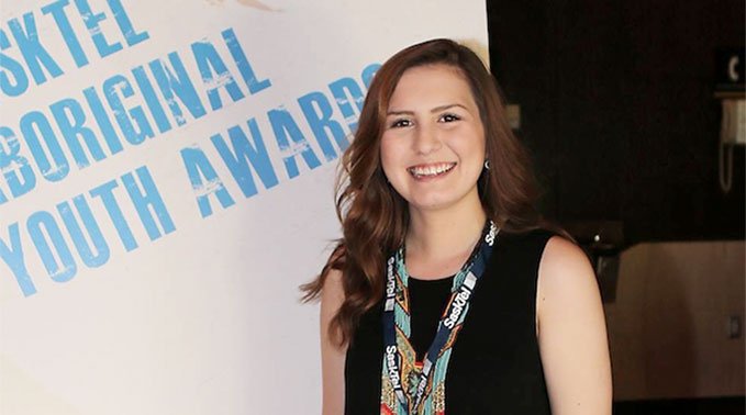 Leah Boyer when she won the Leadership Award at the 2016 SaskTel Aboriginal Youth Awards.