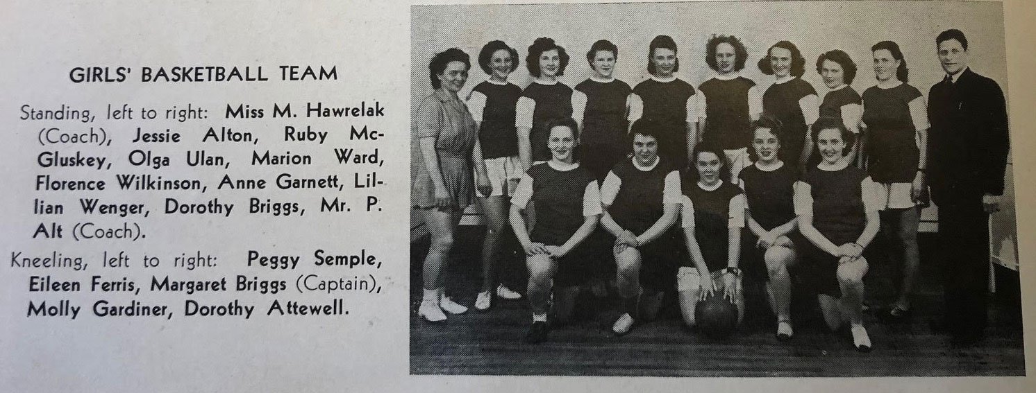 Anne Rogan stands in the back row of her basketball team's yearbook photo.