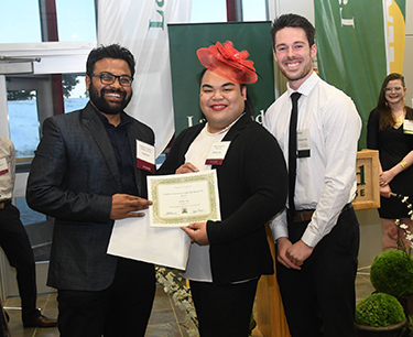 Yap receives the Students' Association Leadership Recognition Award during the college’s 2019 Donor Celebration at the Lloydminster campus