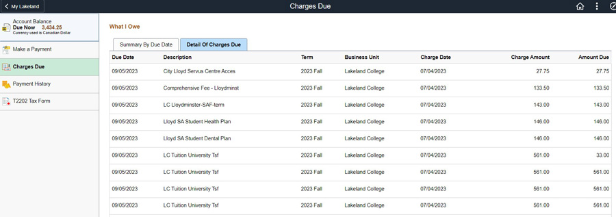 charge due date screen