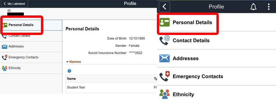 personal details perferences screenshot