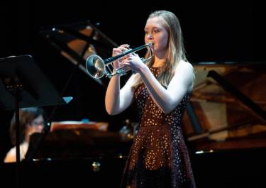 Denae Bottorff playing trumpet