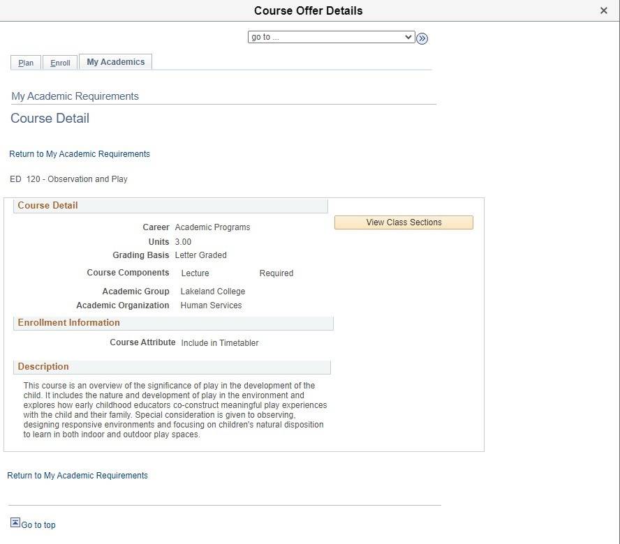 Course offer details screen