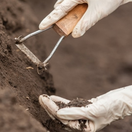 Student taking a dirt sample