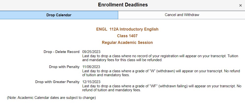 enrolment deadlines screen shot.