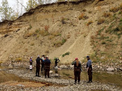 A group of students electro fishing