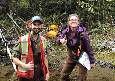 Environmental sciences diploma students assess a stream near Hinton