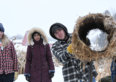 Students studying bird nests
