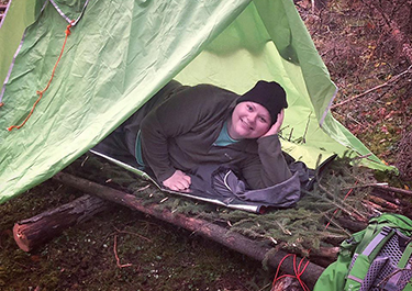 Stephanie Sitkowski in a tent