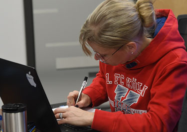 Lapman at work during incident command course. Her cross-Canada cohort completed the course at the Lloydminster RCMP Detachment