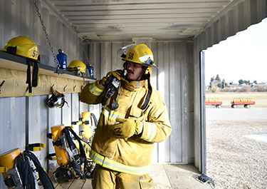 Eric Bogart prepares for the field exercise.