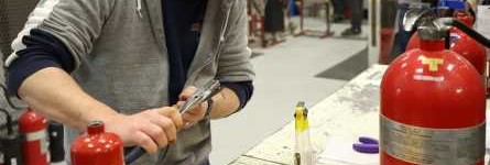 students working in extinguisher lab