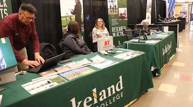 Lakeland College branded booths set up during Farm 4.0.