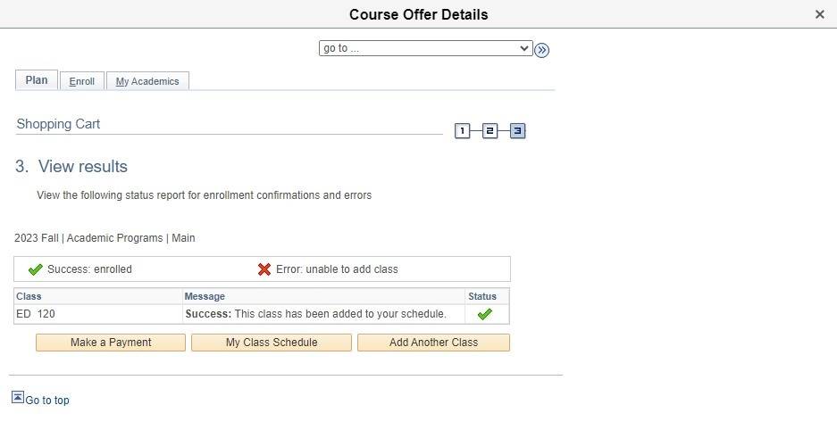 Finish enrolling screen