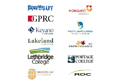 The logos of Alberta's 11 Comprehensive Community Colleges.