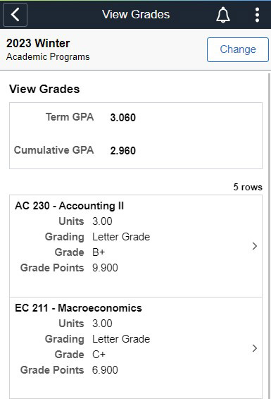mobile grade record screen
