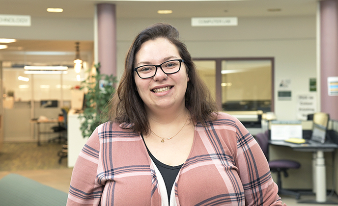Kristyn Jeckells in Vermilion campus library