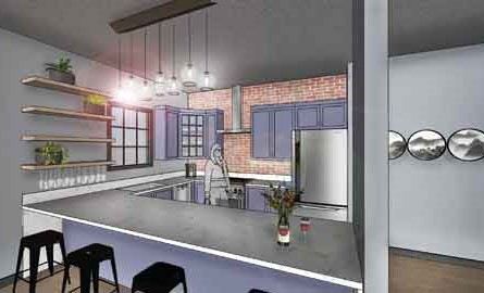 A kitchen design rendering by Moroz