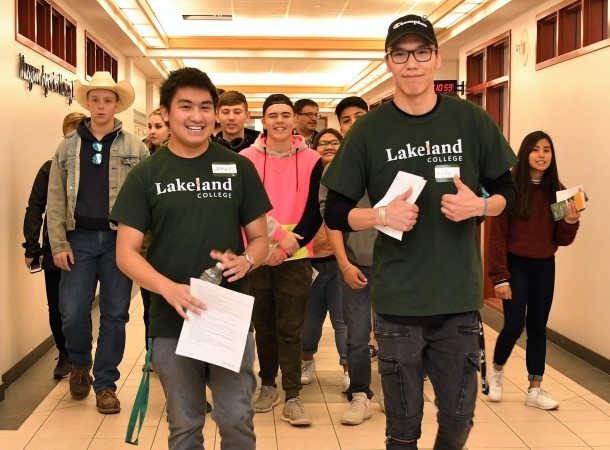 two guides led a Lloydminster campus tour