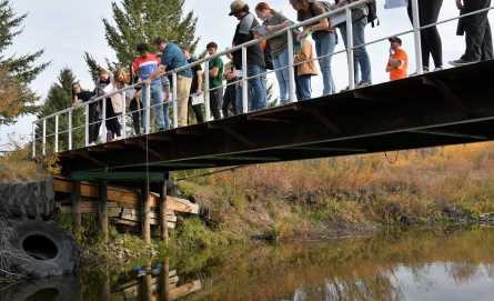 UT students on a bridge at Lea Park