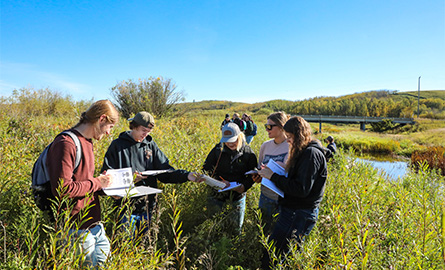 Students doing a field study by the Vermilion river