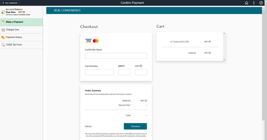 Moneris payment screen