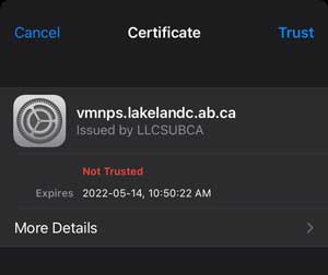 Certificate for Lakeland College Wi-Fi