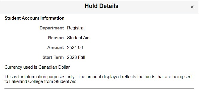 Student loan hold screen