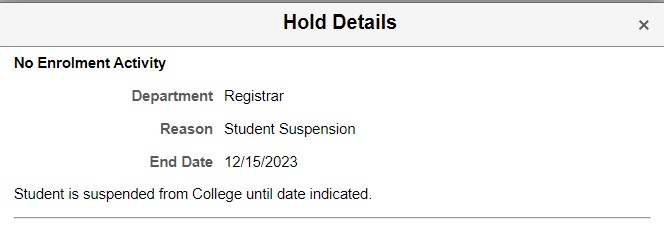Student suspension hold screen