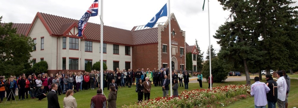 treaty 6 and Metis flag raising on Vermilion campus