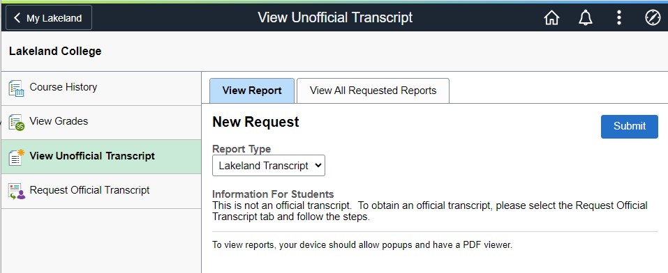 unofficial transcript desktop view grades by ter