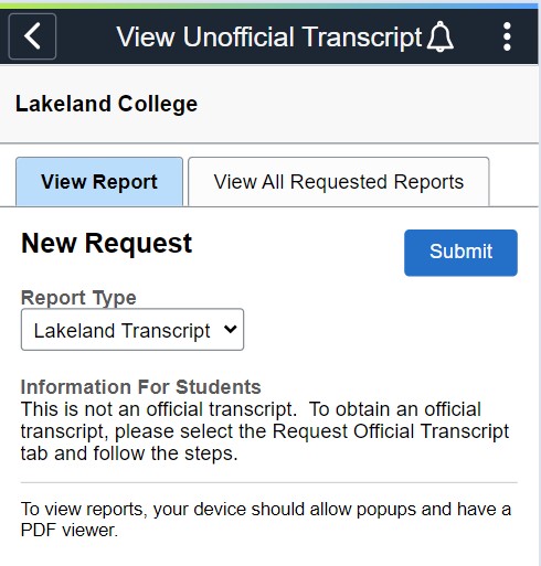 unofficial transcript mobile