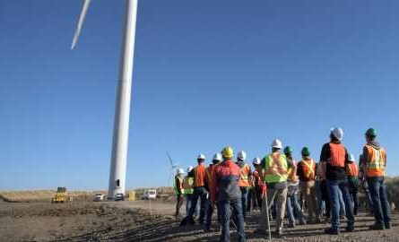 Students visiting a wind farm