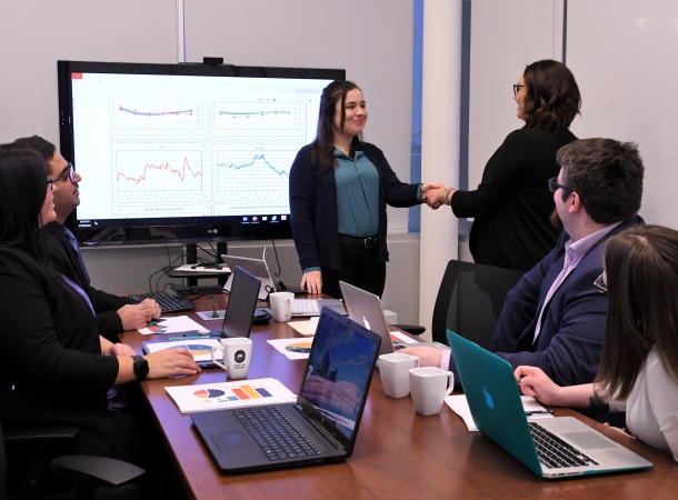 Business student practicing a presentation