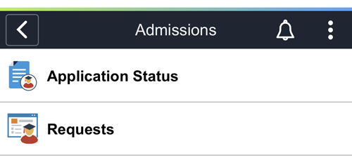 inside mobile screen of admissions tile